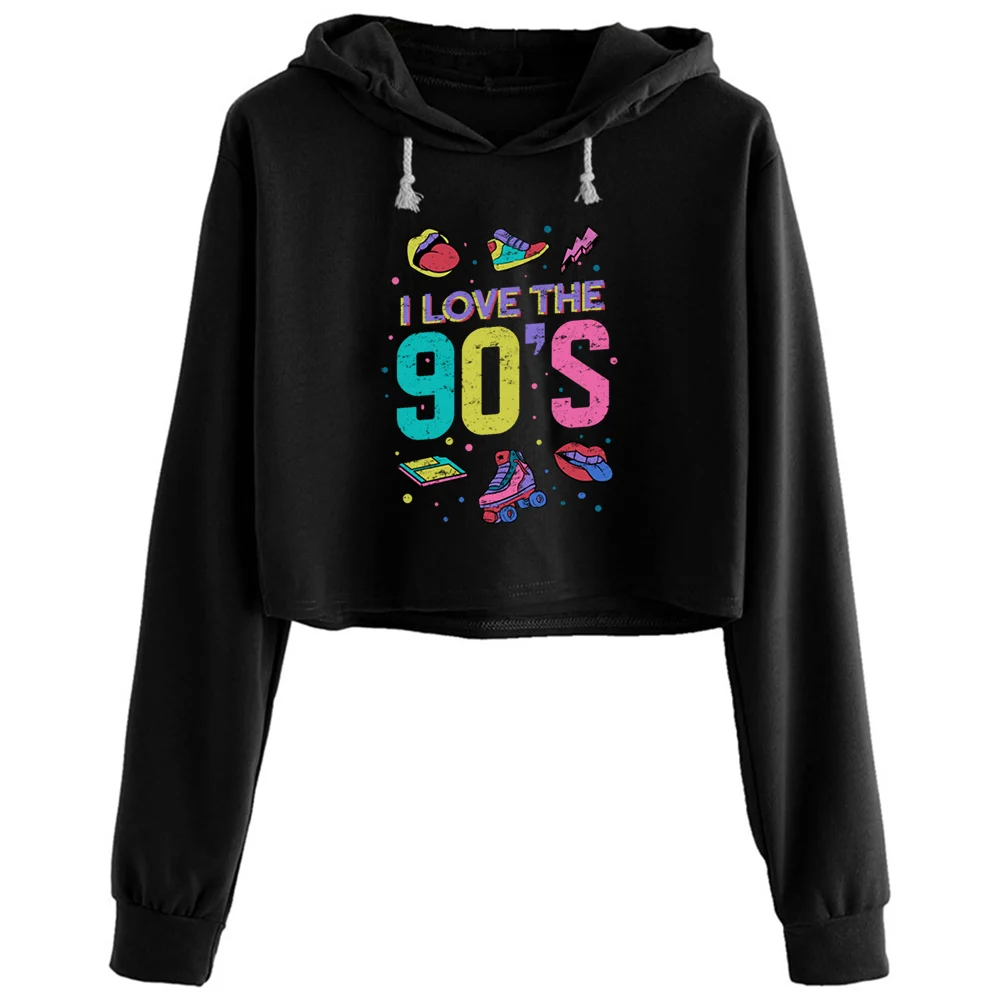 

90s Themed Party Crop Hoodies Women Grunge Harajuku Anime Emo Pullover For Girls