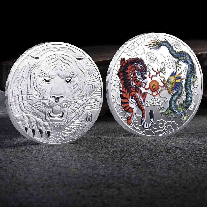 Chinese style 3D Relief crafts Dragon and tiger mythical mascot Challenge badge Zodiac Tiger 2022 New Year Commemorative Coin |