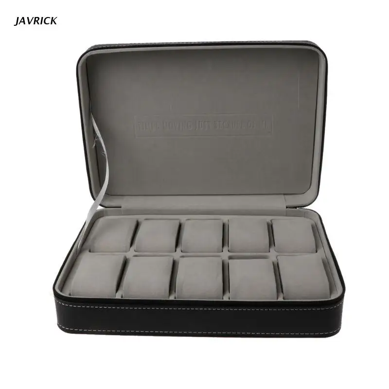 

10 Slots Watch Zipper Travel Box Leather Display Case Organizer Jewelry Storage