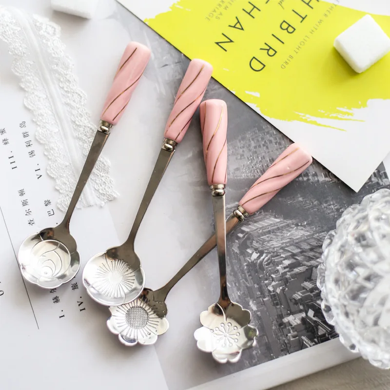 Набор ложек из нержавеющей стали с керамической ручкой десертная кофейная ложка