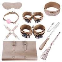 sex products adult game pu leather handcuffs shackles blindfold cross buckle whip collar traction chain gag set bdsm sex toy set