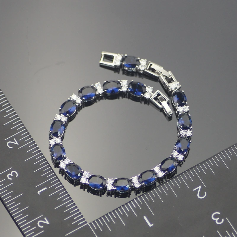 Classic Blue Cubic Zirconia Sterling Silver Bracelets For Women 7+1Inch Free Jewelry Box | Украшения и аксессуары
