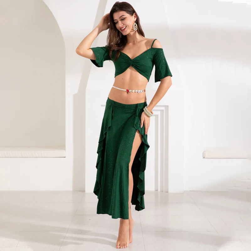 Женский костюм для танца живота длинная юбка из модала с разрезом и глубоким