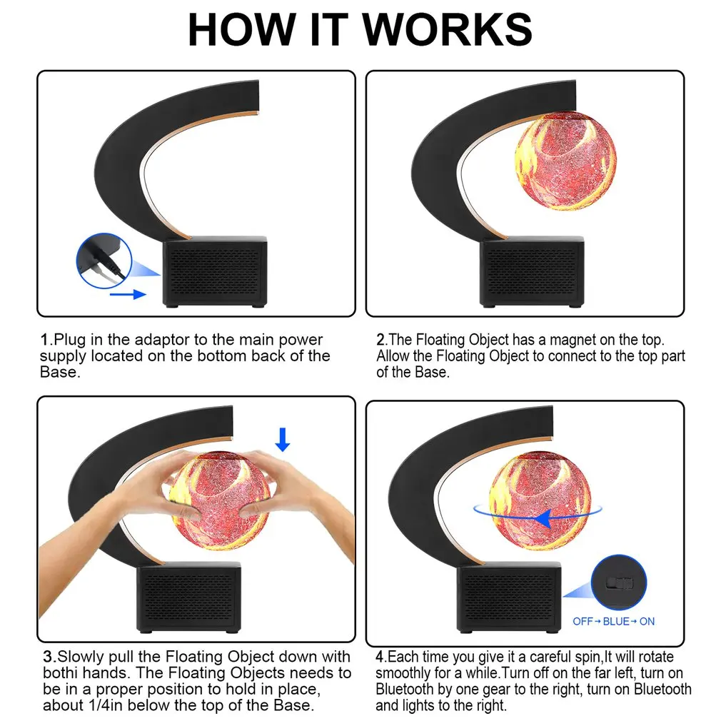 

Beautiful 3D Printing Sphere Lamp With Wireless Audio 360 Degree Lighting Suspension Speaker Birthday Gift Speaker