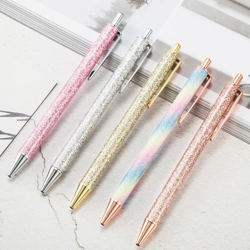 

4pcs/lot Kawaii Ball Pens Glitter Metal Ballpen Ballpoint Pens Student Pens for School Stationery Office Supplies 1.0mm