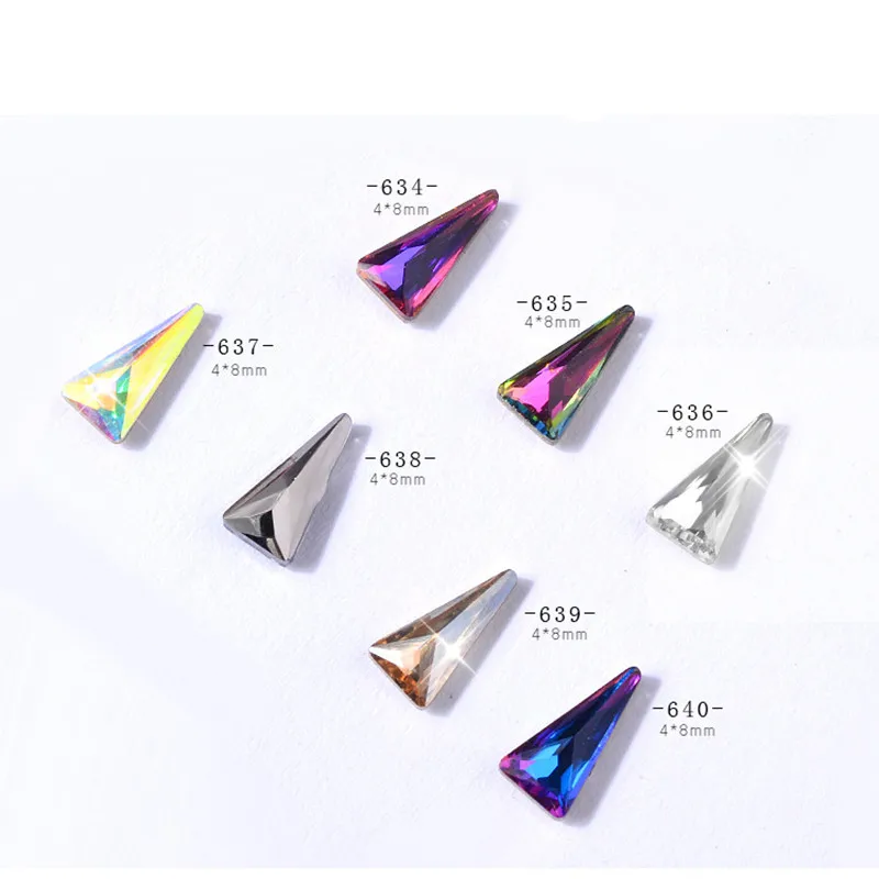 10pcs Crystal AB Fancy Triangular Nail Rhinestones Decorations Chameleon Aurora Alloy 3D Glass DIY Art Jewelry Wholesale | Красота и