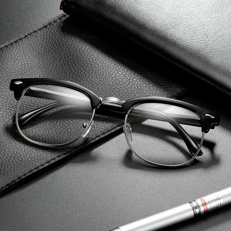 

Men Classic Vintage Semi-rimless Finished Myopia Glasses Women Rivet Brand Design Prescription Eyeglasses Frame -0.5 -1.00 -1.50