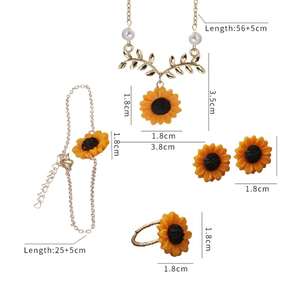

80% Hot Sale 5Pcs/Set Fashion Sunflower Pendant Necklace Stud Earrings Ring Bracelet Jewelry