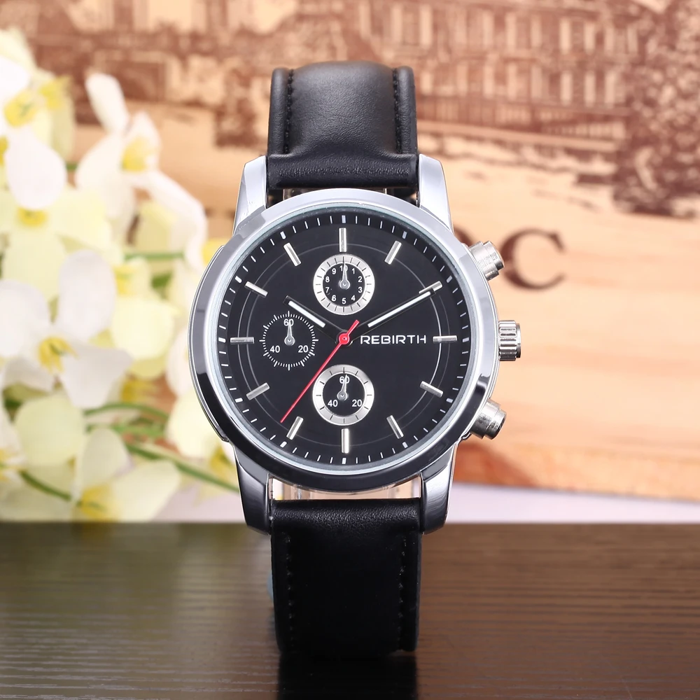 REBIRTH бизнес часы Лидирующий бренд Роскошные Кварцевые Кожаный Ремешок Модные
