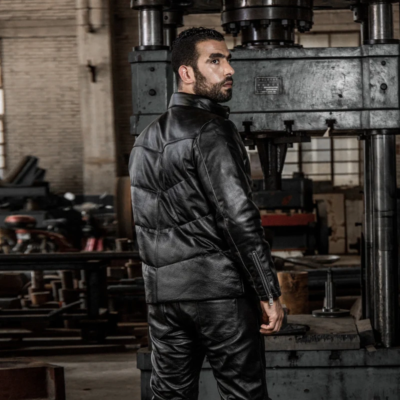 Новое поступление мужские куртки из 100% натуральной кожи повседневный пуховик