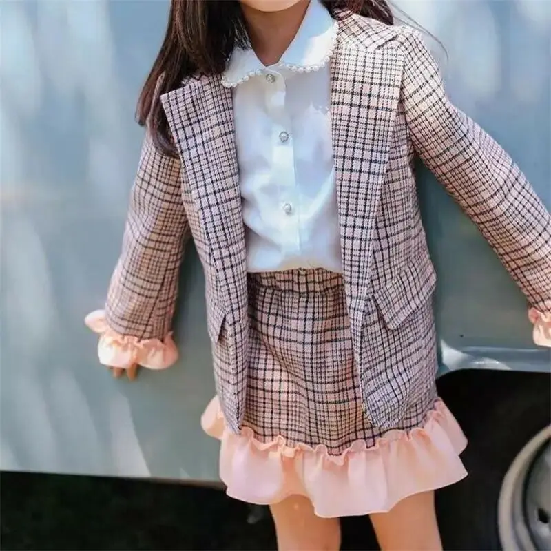 Детский костюм из 2 предметов для маленьких девочек Повседневная клетчатая