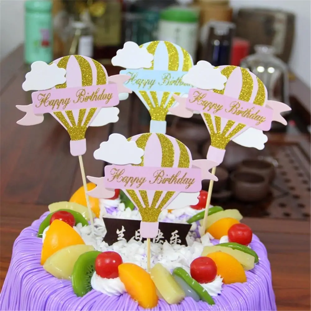 Торт украшение торт топперы-ярко-розовый горячий воздушный шар облако торта