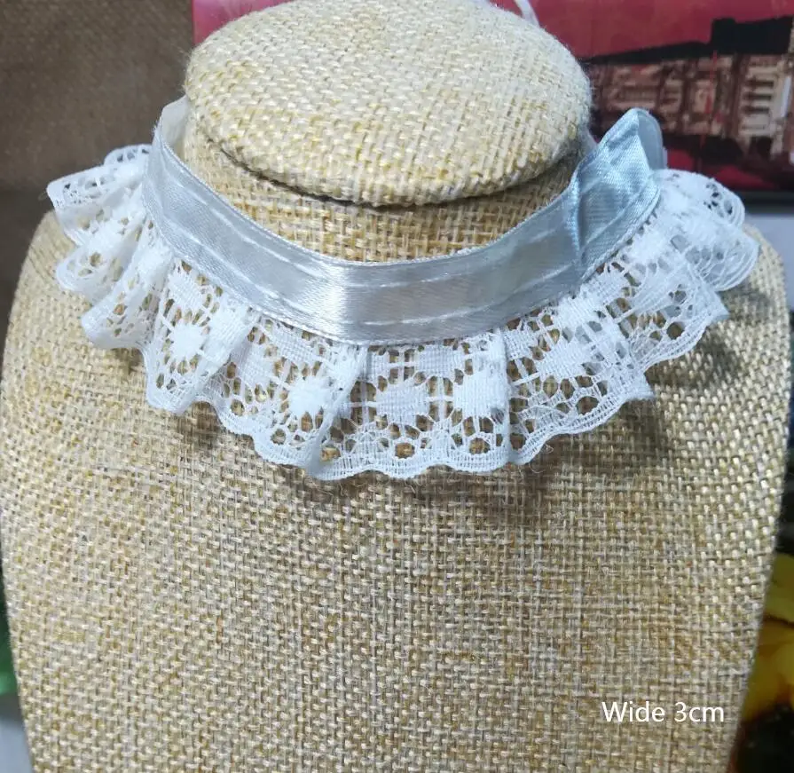 1 ярд плиссированная белая кружевная лента с вышивкой ткань 3 см вуаль воротник