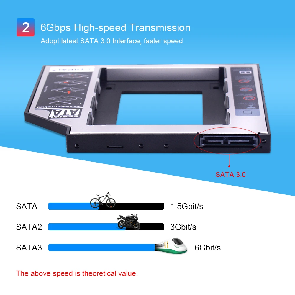 Универсальный SATA 3 0 2nd HDD Caddy 9 5 мм для 2 ƈ ТБ SSD чехол Корпус жесткого диска с