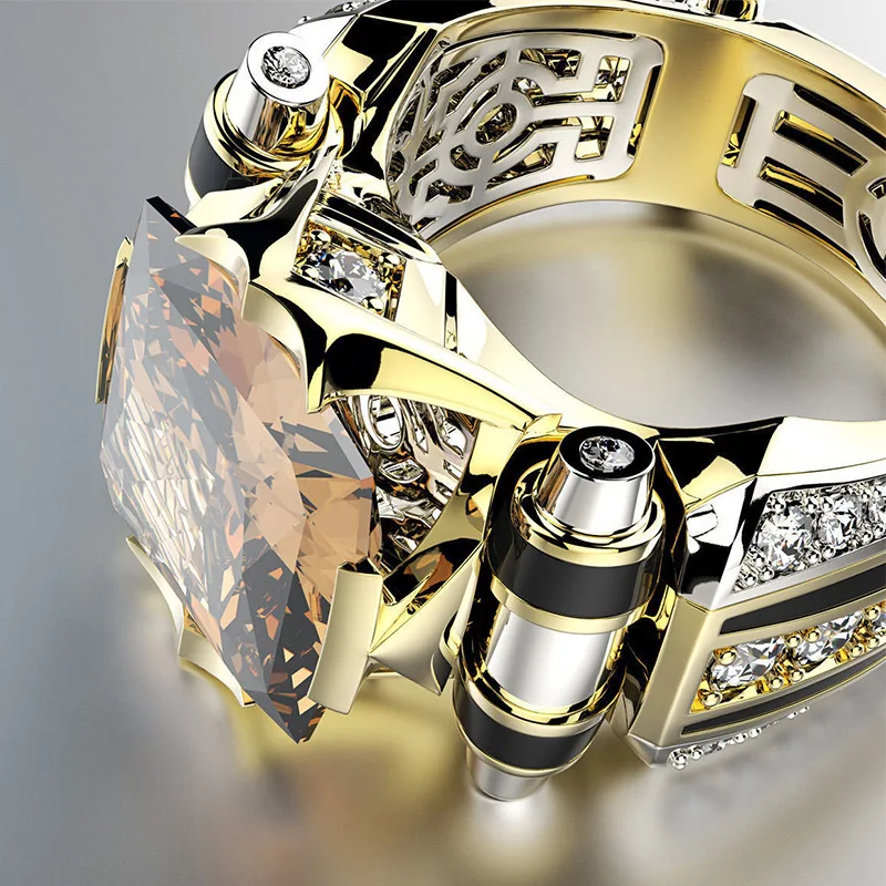

European and American popular men's ring domineering color separation inlaid zircon ring