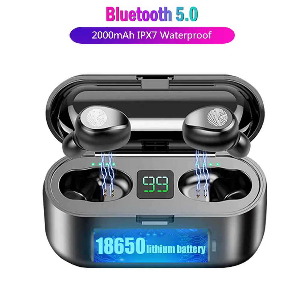 Беспроводные наушники Bluetooth V5.0 TWS, беспроводные Bluetooth наушники, светодиодный дисплей, 2000 мАч, внешний аккумулятор, гарнитура с микрофоном