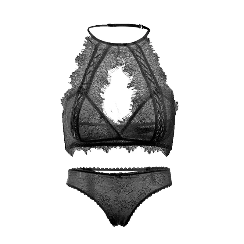 CINOON сексуальный кружевной бюстгальтер с лямкой на шее Комплект трусов пуш ап