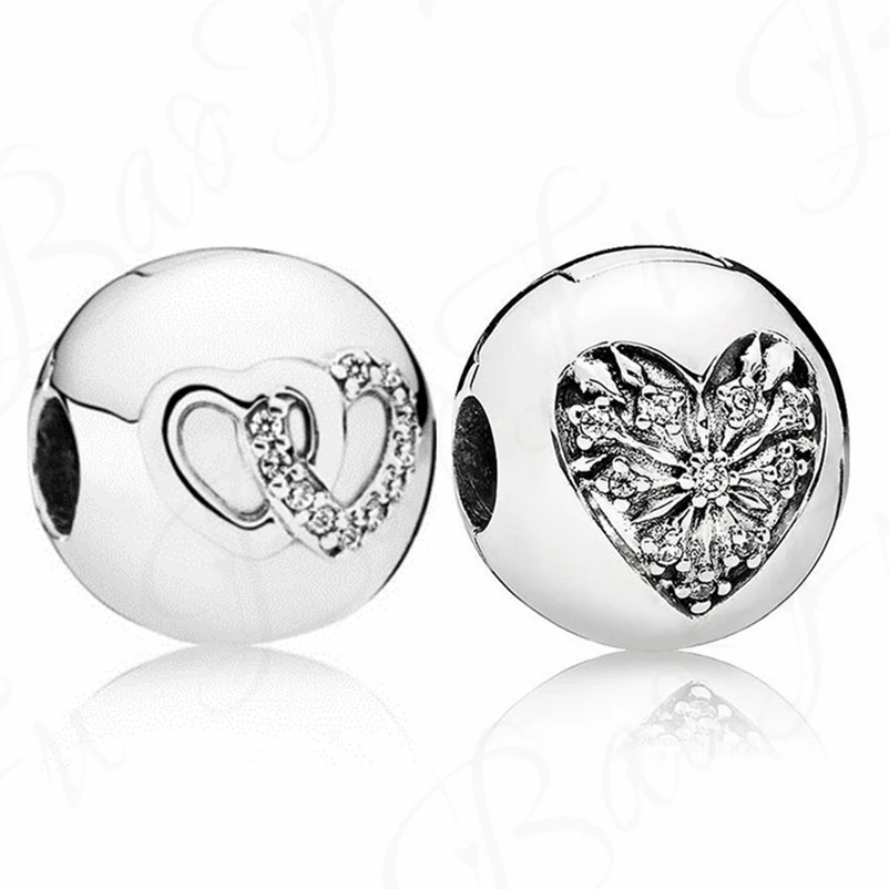 

Baofu 925 Sterling Silver Fixed Clip Round Shiny Charm Love And Double Heart Beaded Suitable For Original Ladies Bracelet