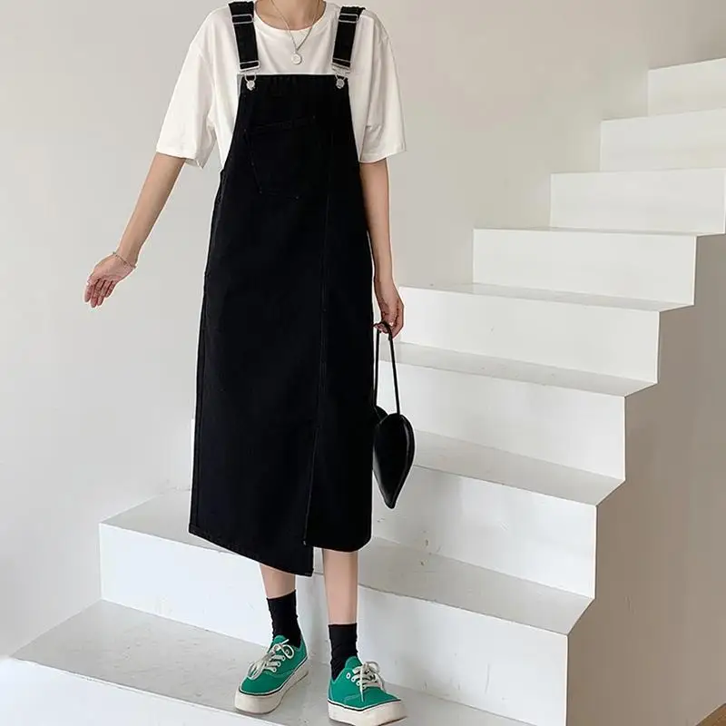 Женские джинсовые платья без рукавов однотонные свободные асимметричные