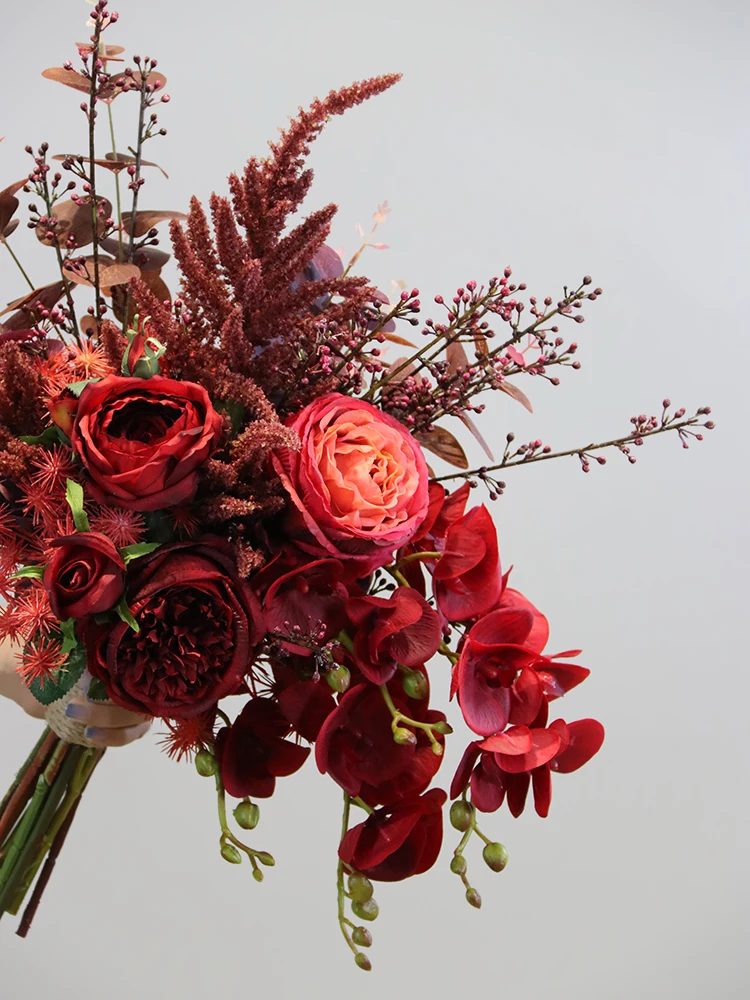 JaneVini Винтаж темно красные шелковые цветы свадебного букеты Искусственные пион