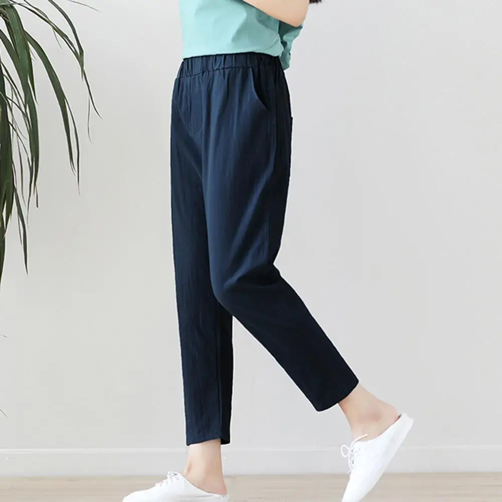 Женские брюки весна лето осень тянущаяся Талия Хлопковые Штаны для ног средних и
