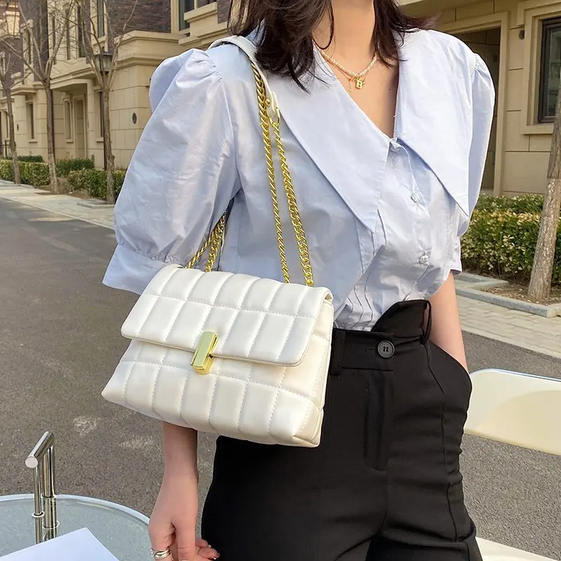 

Small Lattice PU Leather Crossbody Bags For Women 2021 Spring Luxury Trendy Chain Travel Shoulder Handbags And Purses