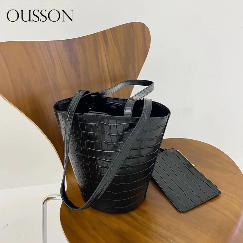

OUSSON 2021 New Design Leather Ladies Bucket Bag Exquisite Tote Handbag Fashion Shoulder Bag For Women