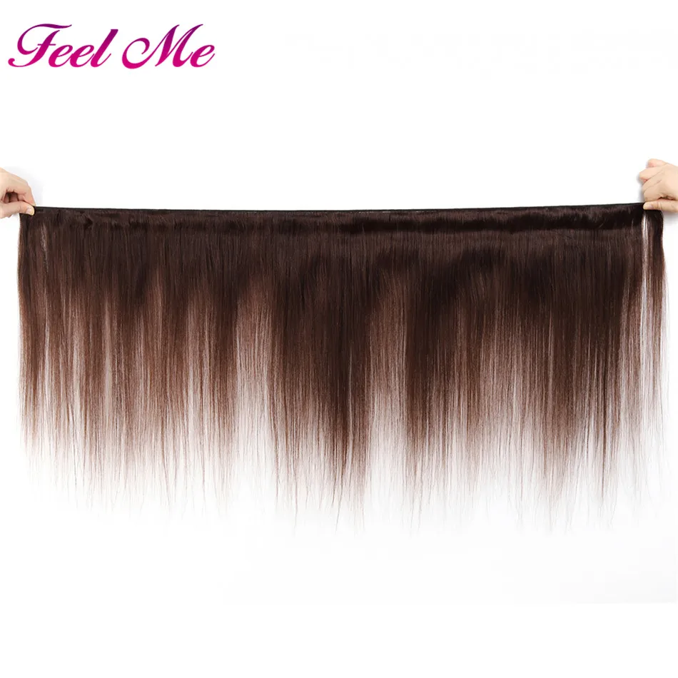 Прямые человеческие волосы в пучках с закрытием Бразильский коричневый 3 пучка