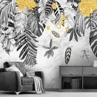 Пользовательские фото обои на заказ современный рисованной 3D черно-белые тропические листья мраморный МУРАЛ Гостиная ТВ диван домашний декор