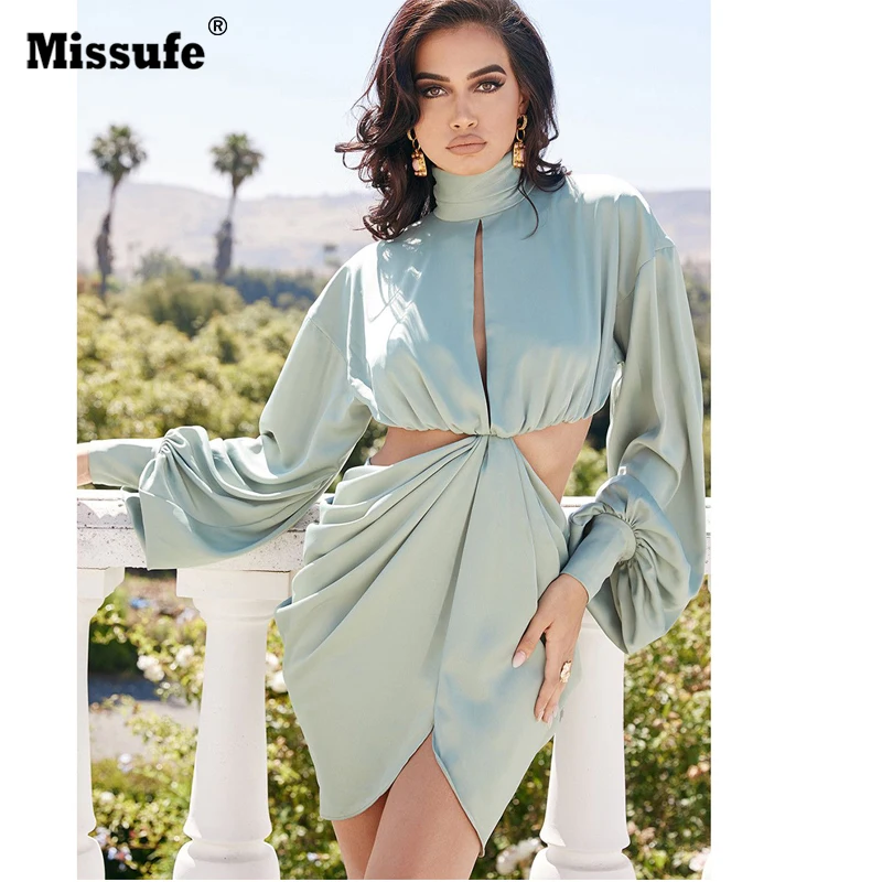 Missufe 2019 Новинка Vestidos выдалбливают высокий воротник сексуальные пышные рукава с