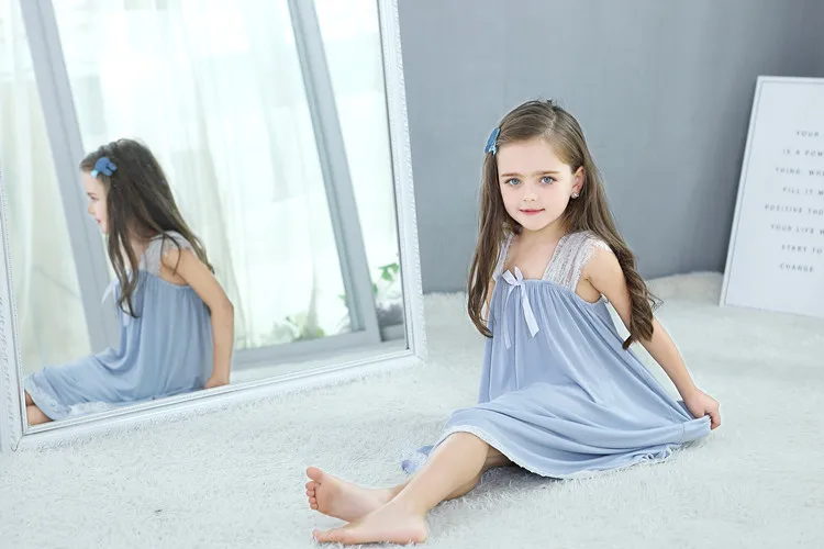 Хлопковая пижама для девочек кружевное Ночное платье без рукавов с вышивкой