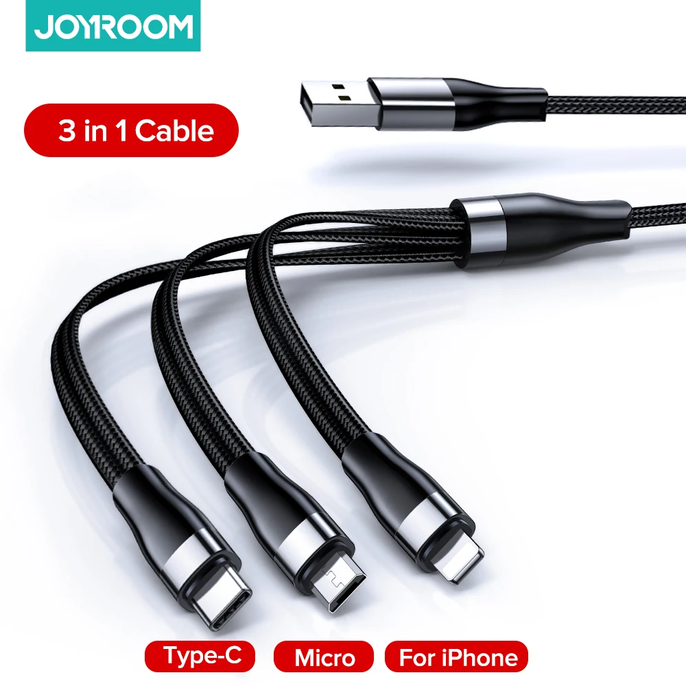 USB-кабель Joyroom 3 в 1 для iPhone 13 Pro Max Type-C, кабель для быстрой зарядки для Samsung, Huawei, 2 в 1, кабель Micro USB, шнур - изображение