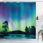 Занавеска для ванной комнаты Aurora Borealis, занавеска для душа с принтом неба над озером, занавеска для ванной разных размеров