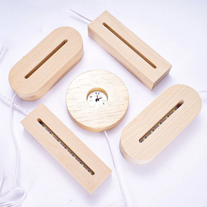 

Настольная прикроватная лампа из твердой древесины, 3D Акриловый светодиодный светящийся осветительный прибор «сделай сам» с светильник из...