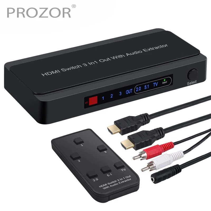 Prozor 3 порта HDMI-совместимый переключатель аудио экстрактор сплиттер от 2RCA до 5 мм