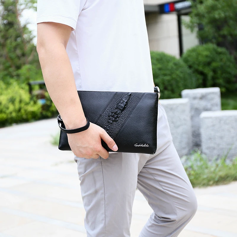 FEIDIKABOLO Men Walet 100% Genuine Leather Purse Clutch Bags Black High Quality Long Male Purses Cow Leather Male bags Handy Bag