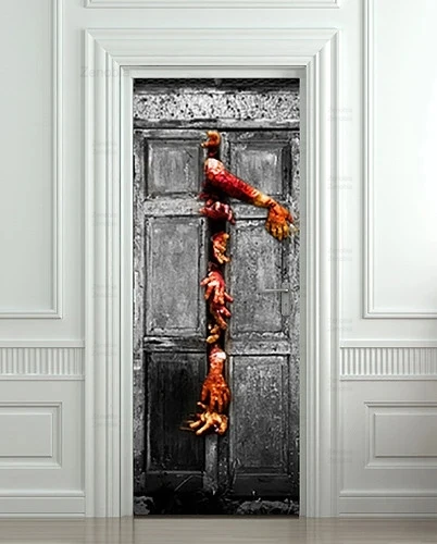 Door Stickers Poster Art Horror Blood Hands Diy Self-Adhesive Waterproof Pvc Mural Wallpaper 3D Home Design Decoration | Дом и сад