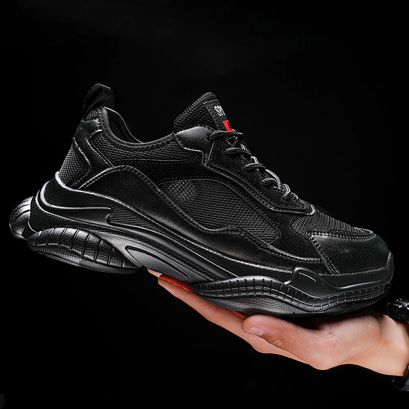 

Men's Summer Casual Shoes Thick Soled Fly Woven Mesh Surface Hollow Breathable Lace Up Sport Shoe Comfortable Non Slip Dad Shoes