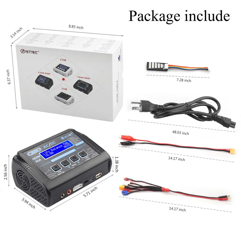 HTRC C150 зарядное устройство AC/DC 150 Вт 10A dis зарядное устройство для LiPo LiHV LiFe Lilon NiCd NiMh Pb батарея RC зарядное устройство и 8 в 1 провод - Цвет: Set A