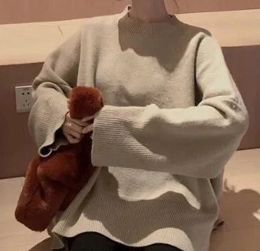 512 beige sweater Осень-зима, свободный однотонный теплый вязаный свитер, женские свитера и пуловеры(R3391 - Цвет: 512 beige sweater