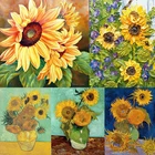 Картина с подсолнухами, блестящая мозаика, Набор для вышивки крестиком, наклейки