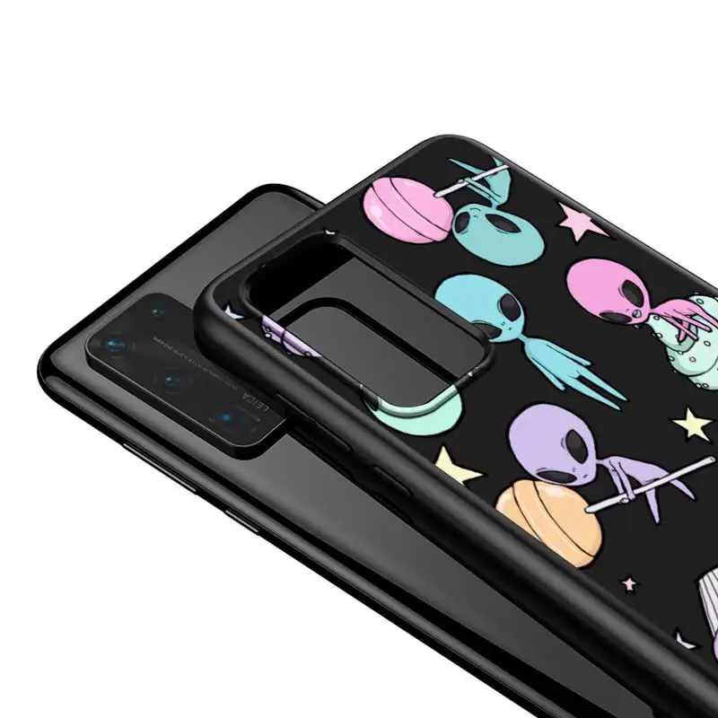 

For Huawei P40 P30 P20 Pro Lite E Plus 5G Bright Black Cover Aesthetics Cartoon alien For Huawei P10 P9 P8 Lite Phone Case