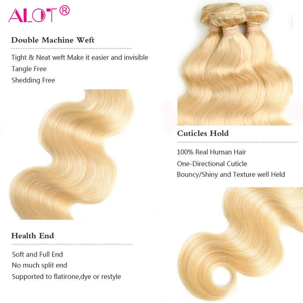 Body Wave 613 Bundles With Frontal Blonde Brazilian Human Hair Lace Closure 3 13x4 | Шиньоны и парики