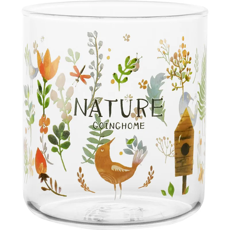 

Nordic Hand-Painted Flower Glass Home Heat-Resistant Milk Cup Juice Tea Cup Original Forest Series Water Cups Gifts
