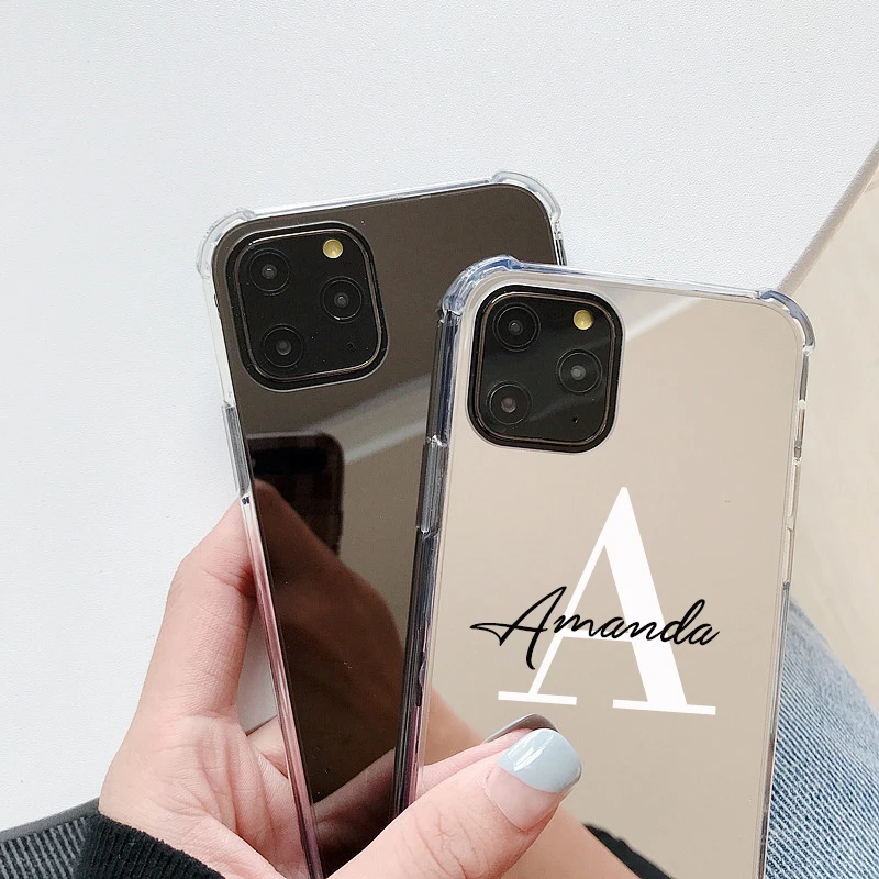 Luxury Makeup Mirror TPU Custom Name Logo Case For iphone XS XR 13 12 11 Pro MAX Shockproof Cover For iphone 7 8 plus Phone Case