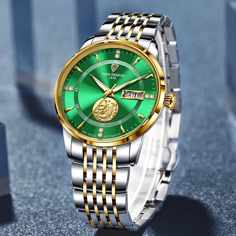 LIGE 2021 New Gold Watch Women Goldfish Women Watches Top Brand Luxury Golden Mechanical Stainless Steel Waterproof Wrist Watch enlarge
