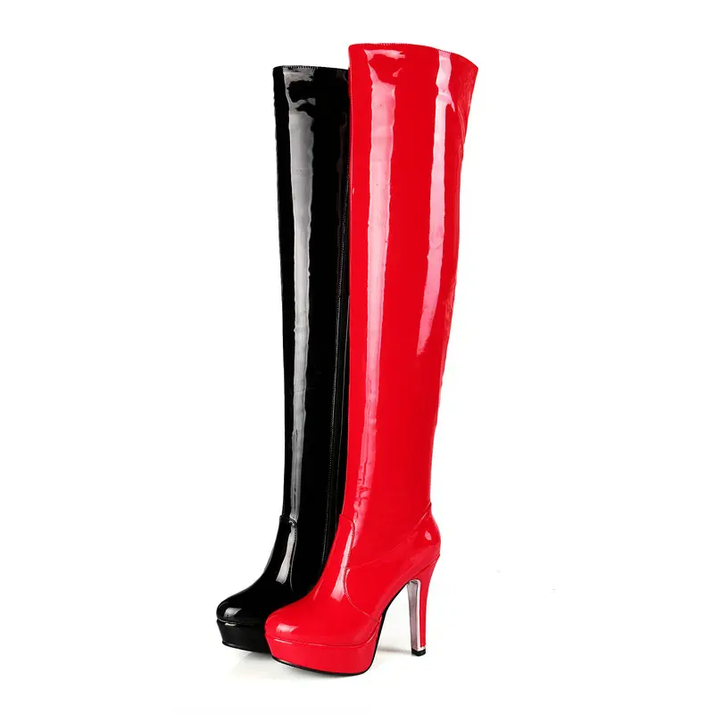 Eokkar 2020 Women Over The Knee High Boots Patent Leather Zipper Thin High Heel All Match Sexy Ladies Boots Big Size 34-43