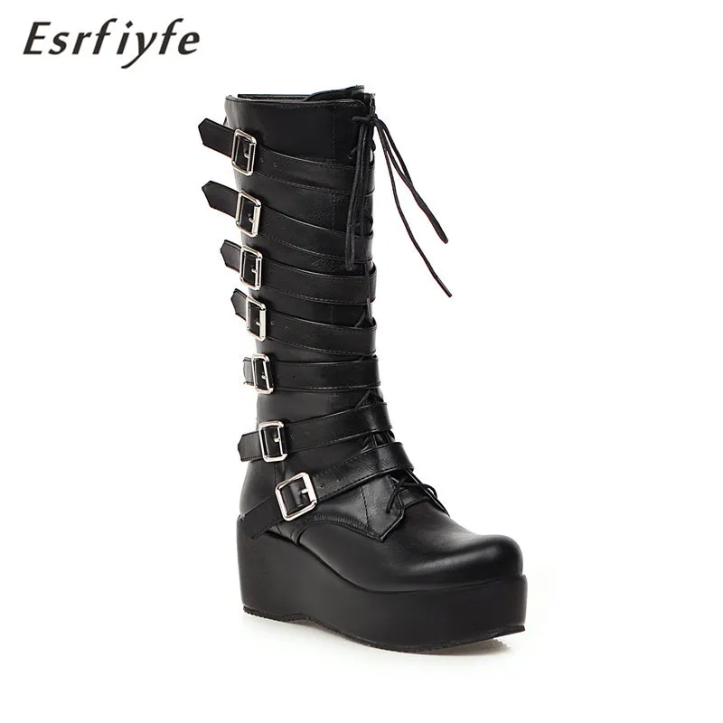 ESRFIYFE/2020 г. зимние женские ботинки на платформе в стиле панк черные толстой