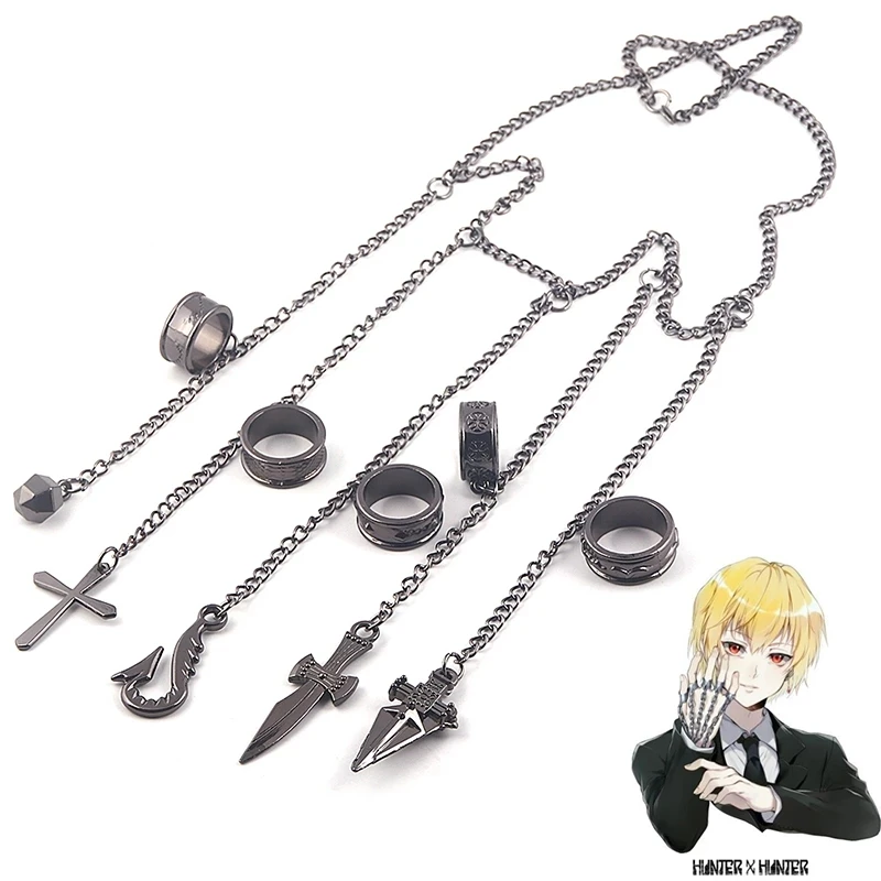 Anime Hunter x Hunter Kurapika Cosplay Props Toys Metal Ring Vintage Finger Chain Pendant Vampire Slayer Charm Bracelet Cross