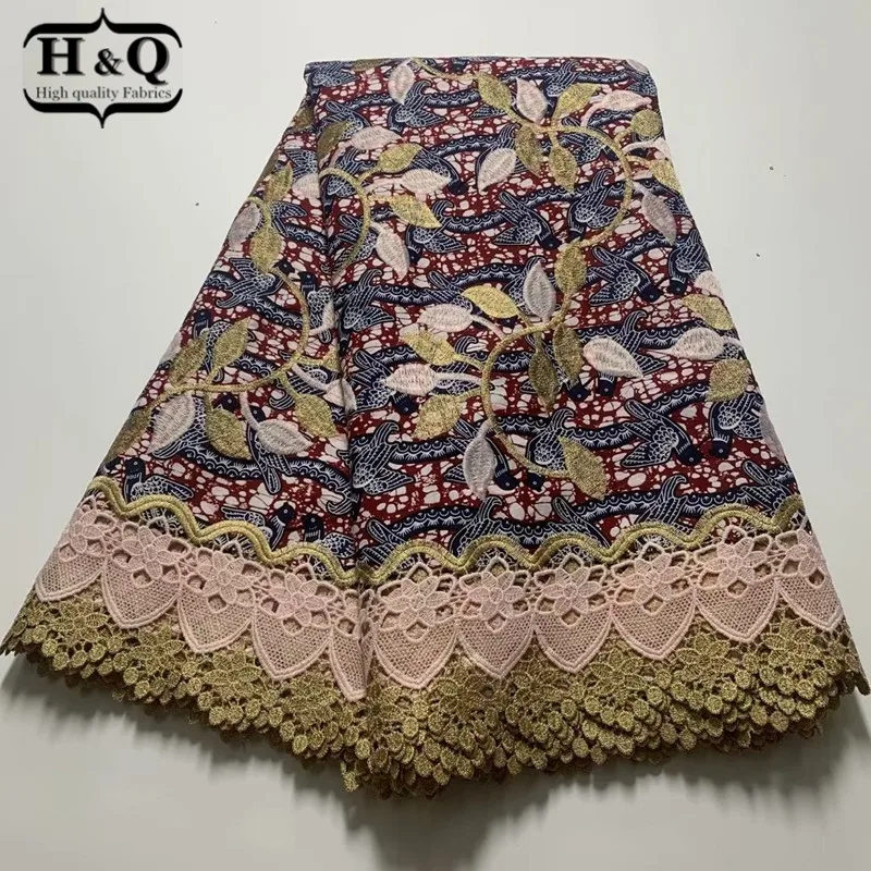

H&Q fashion african batik lace wax fabric 100% cotton embroidered 6 yards/pcs nigerian guipure laces water soluble fabrics H1027